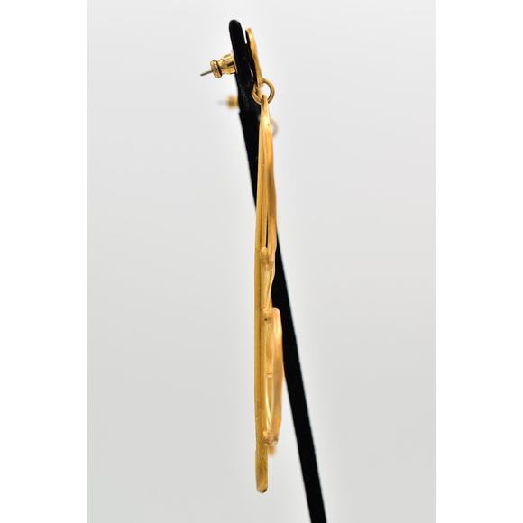 Vintage Treble Clef Earrings Dangle Brushed Gold Matte Long Chunky NOS 1980s A23 - Picture 8 of 12